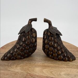 Vintage MCM Solid Brass Grape Cluster Bookends